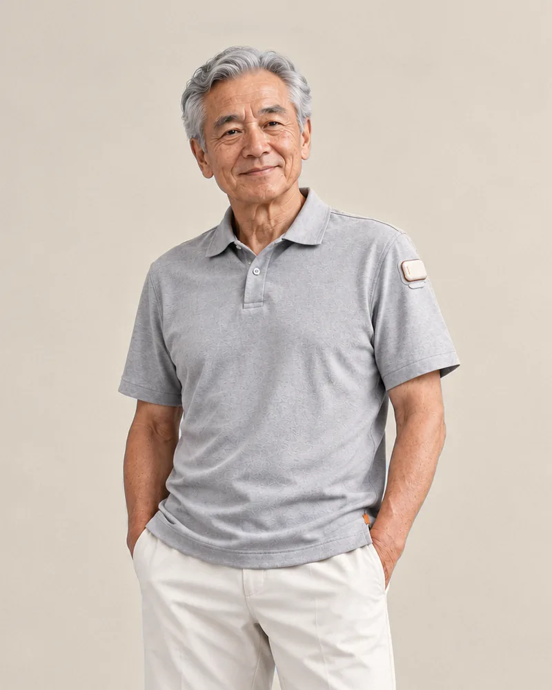 Man wearing the Everyday Polo in Heather