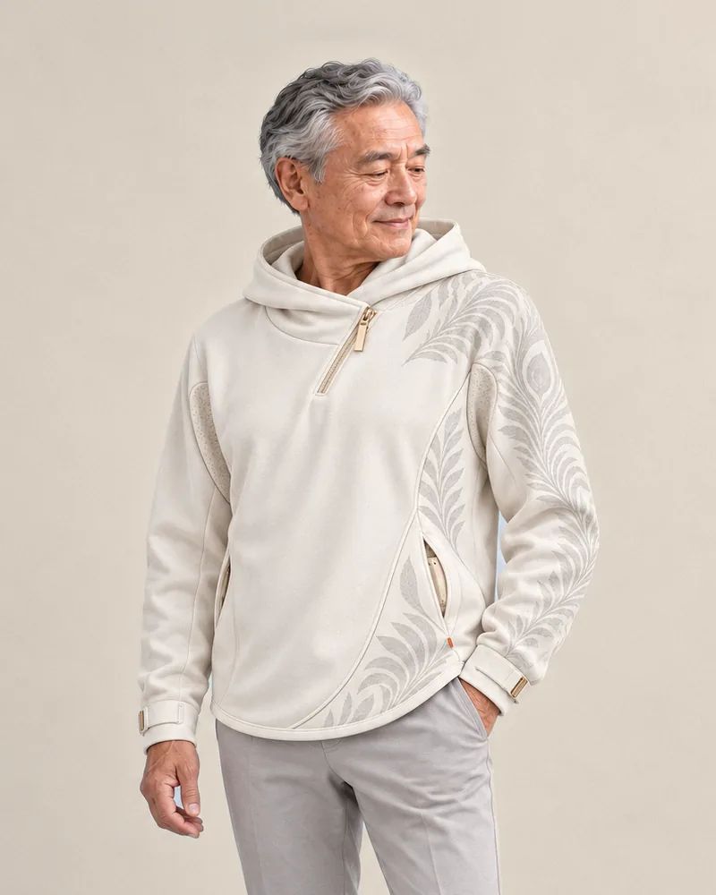 Man wearing the Movement Hood in Pearl