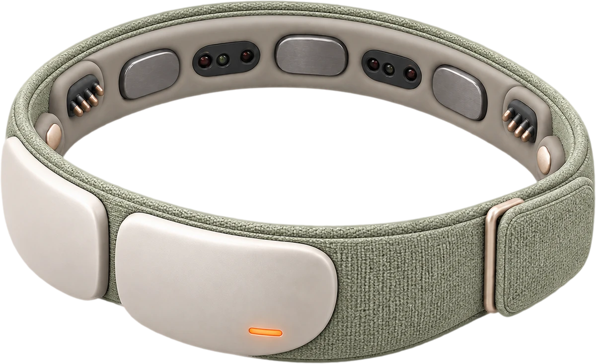 Brainwear Duo, a sage woven headband with two soft forehead pods
